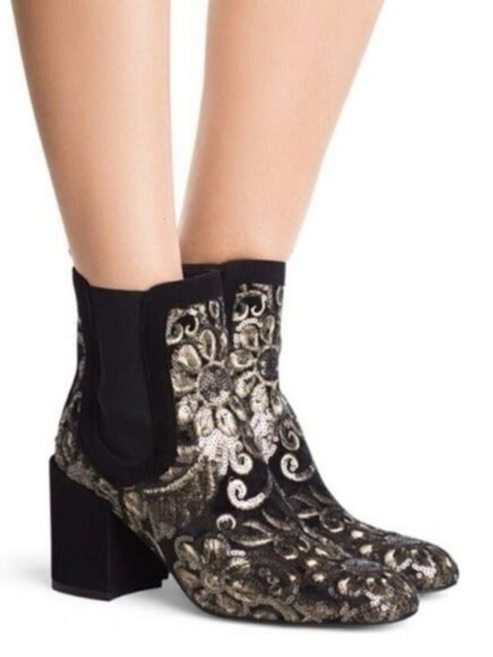 Stuart Weitzman Mediate Black Radiant Velvet Block Heel Booties